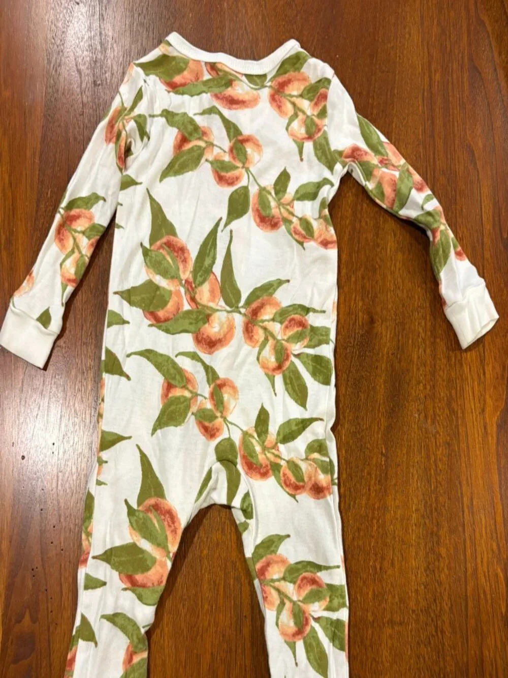 Milk Barn organic cotton sleeper, peach print, size 3-6 months
